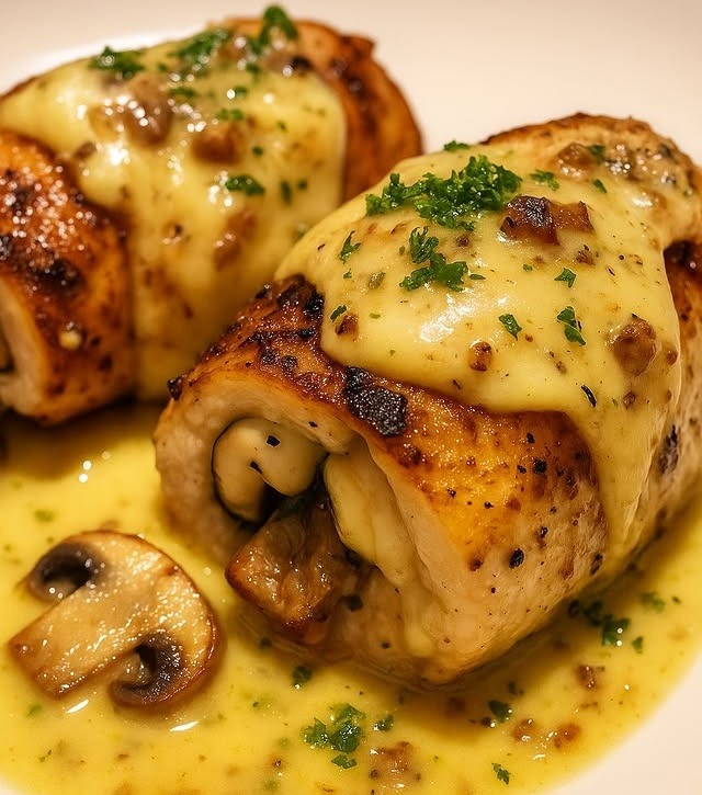 Less Than An Hour: Juicy Cheesy Mushroom Stuffed Chicken